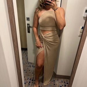 Gold Petal and Pup Halter Dress